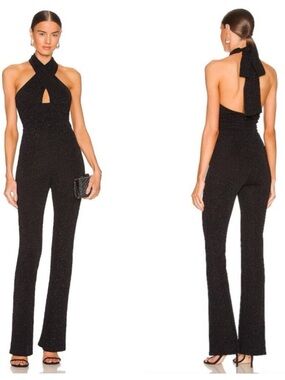 Camila Coelho Black Emery Halter Tie Glitter  Jumpsuit Size S